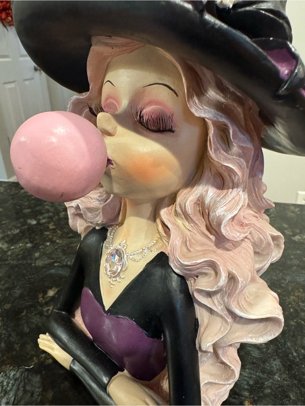 Halloween Witch Blowing Bubble Gum Pink Hair Resin NEW